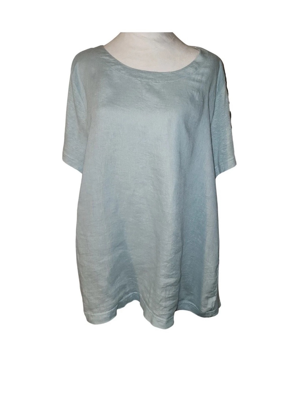 J Jill Love Linen Short Sleeve Top Wmns 1X Aqua Flowy Comfort Coastal Lagenlook - Picture 3 of 8